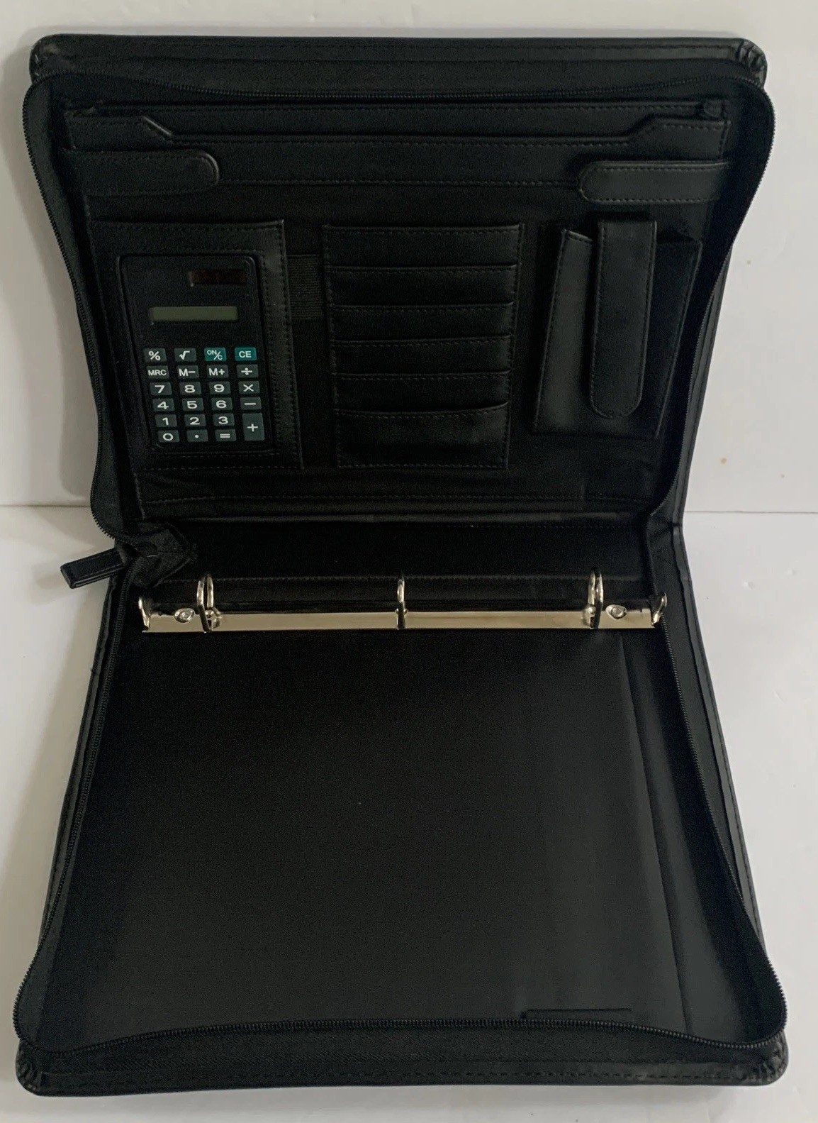 Attache Portfolio Briefcase Bag Black Faux Leather Retractable Handle Travel 13”