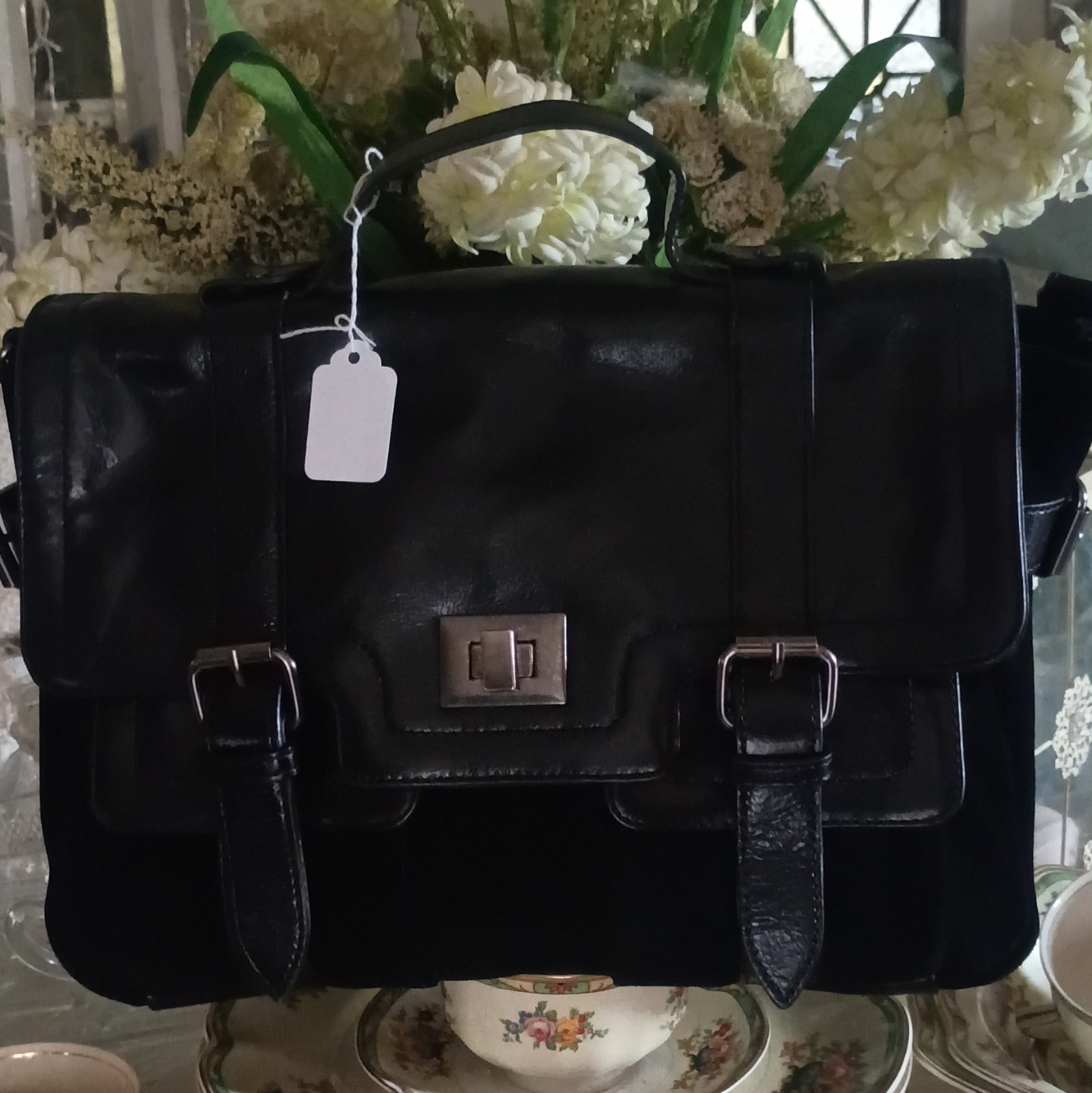 Audrey Brooke Leather Messenger/Saddle Buckle Bag