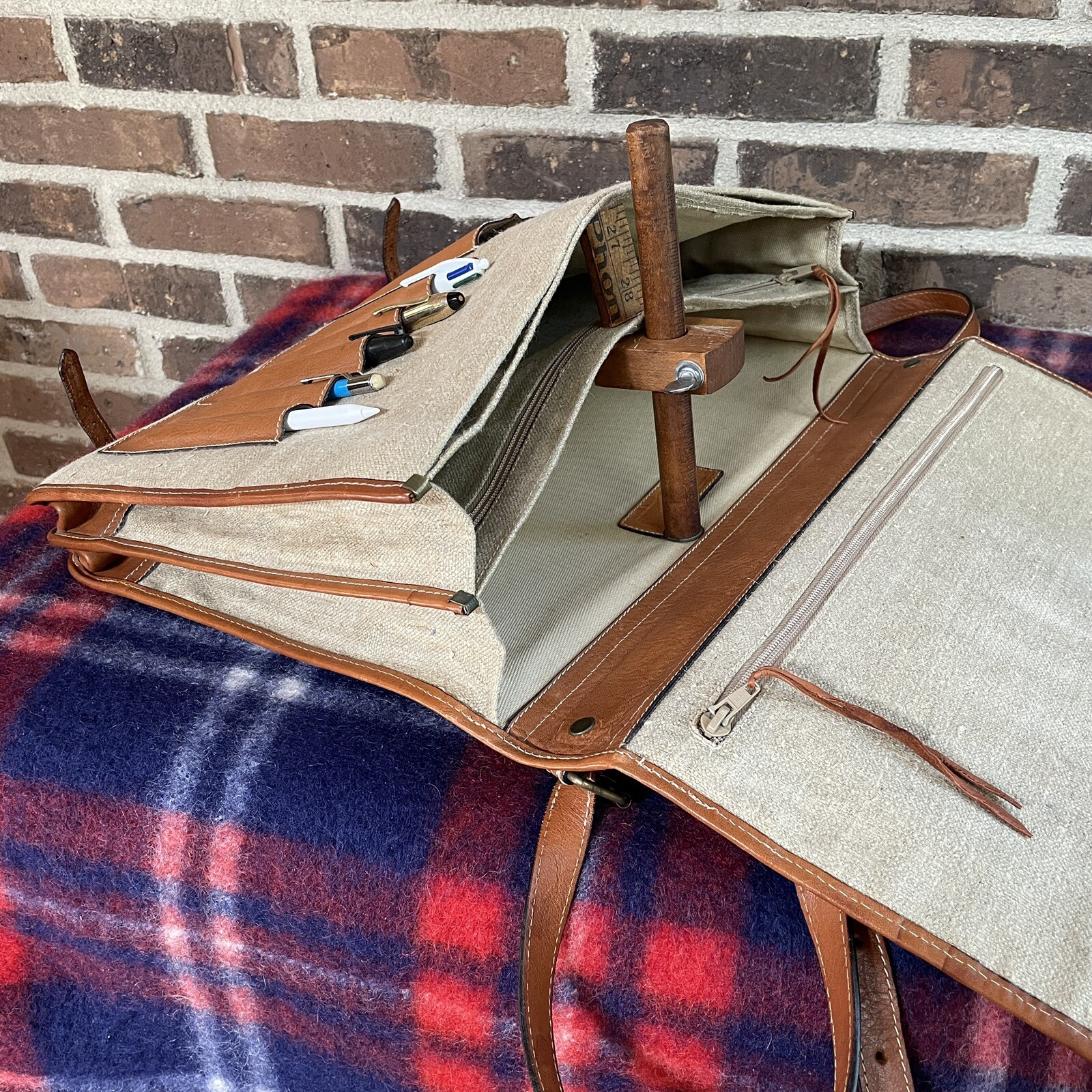 VINTAGE 1990s JOSEPH ABBOUD HEMP CANVAS LEATHER MACBOOK PRO BRIEFCASE BAG R$998