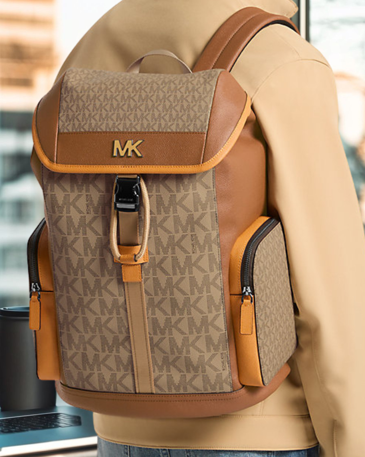 Michael Kors Cooper Men Medium Signature Logo Travel City Backpack For Vacation