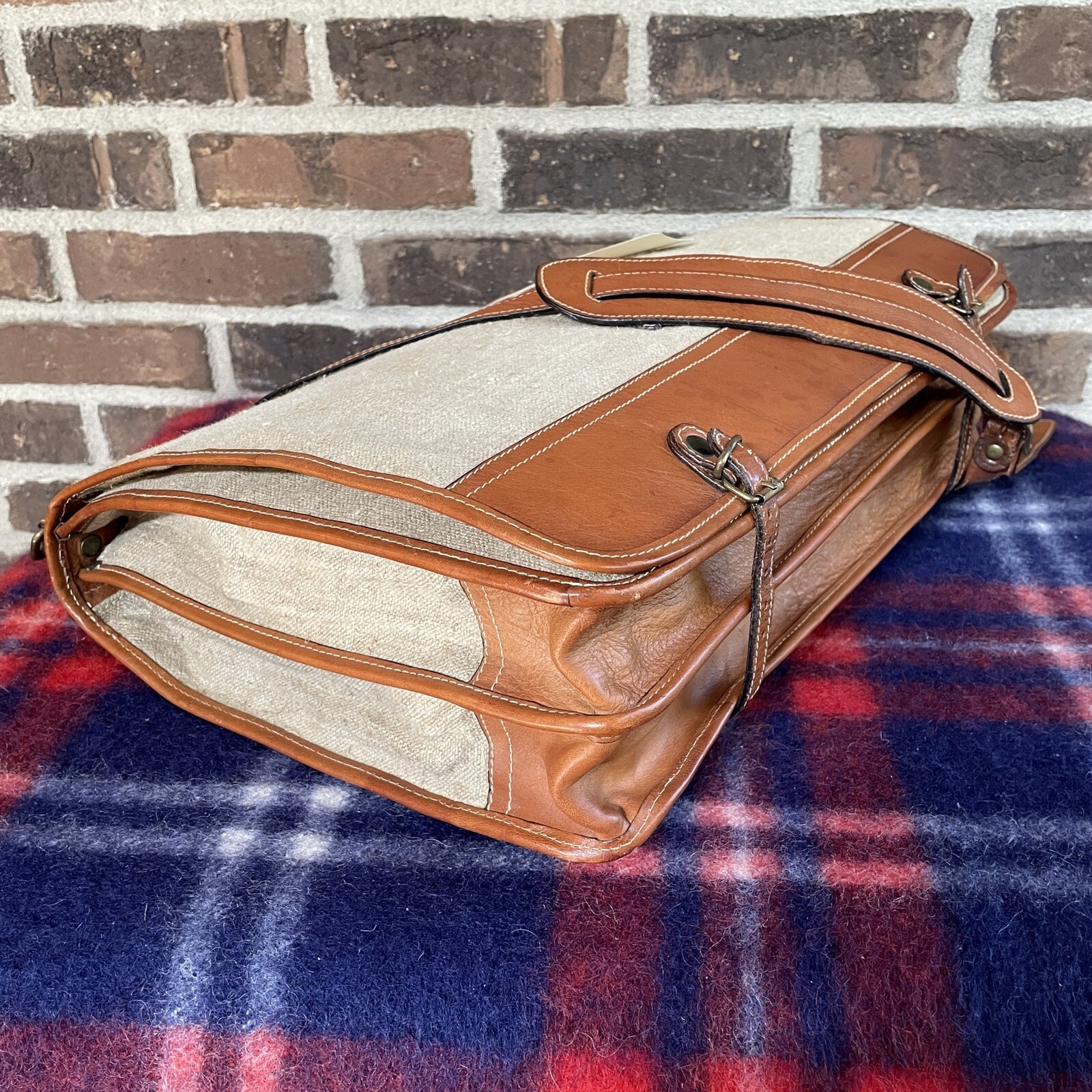 VINTAGE 1990s JOSEPH ABBOUD HEMP CANVAS LEATHER MACBOOK PRO BRIEFCASE BAG R$998