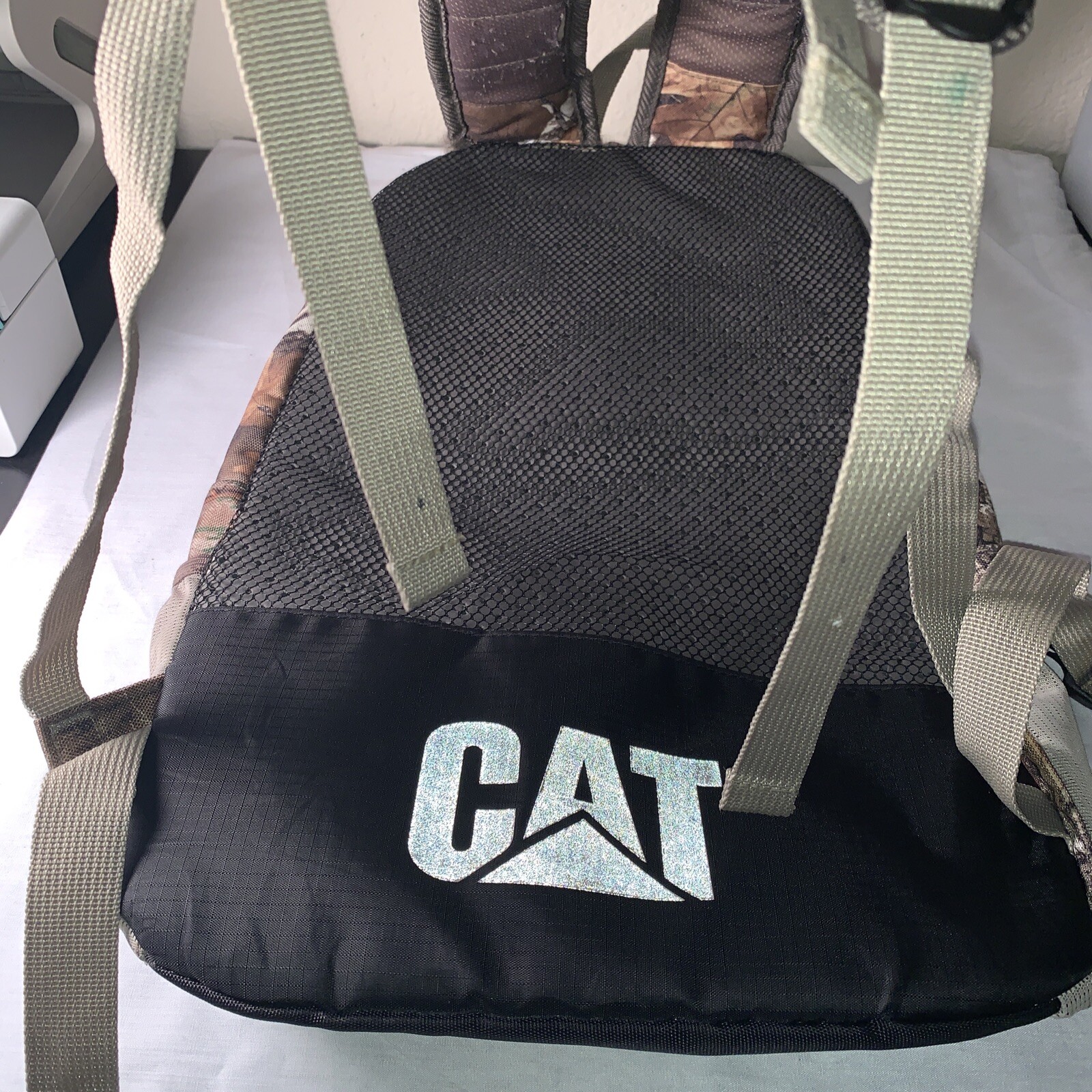 Caterpillar CAT Tree Green Black Orange Camo Back Straps Pockets Rare Backpack