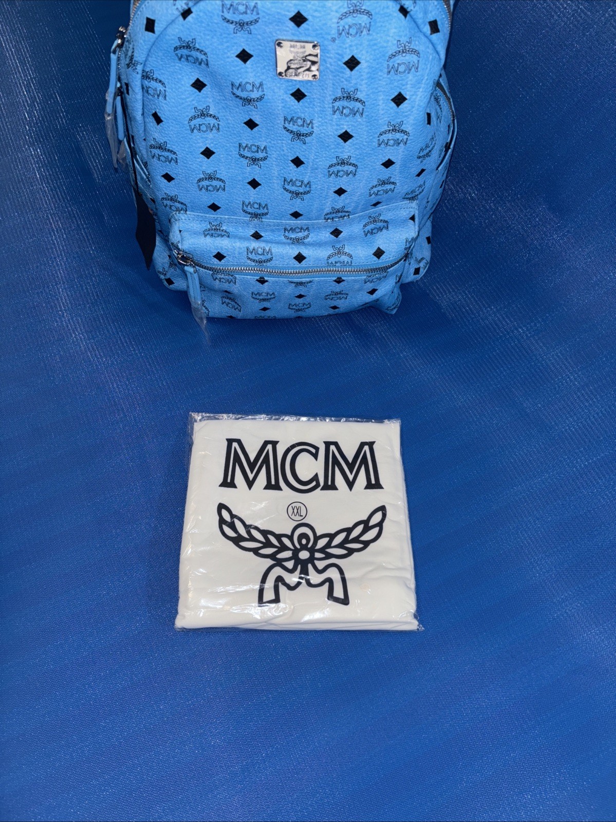 MCM NEW Medium Backpack – LIGHT BLUE (MMK7ASO78LL001) AUTHENTIC