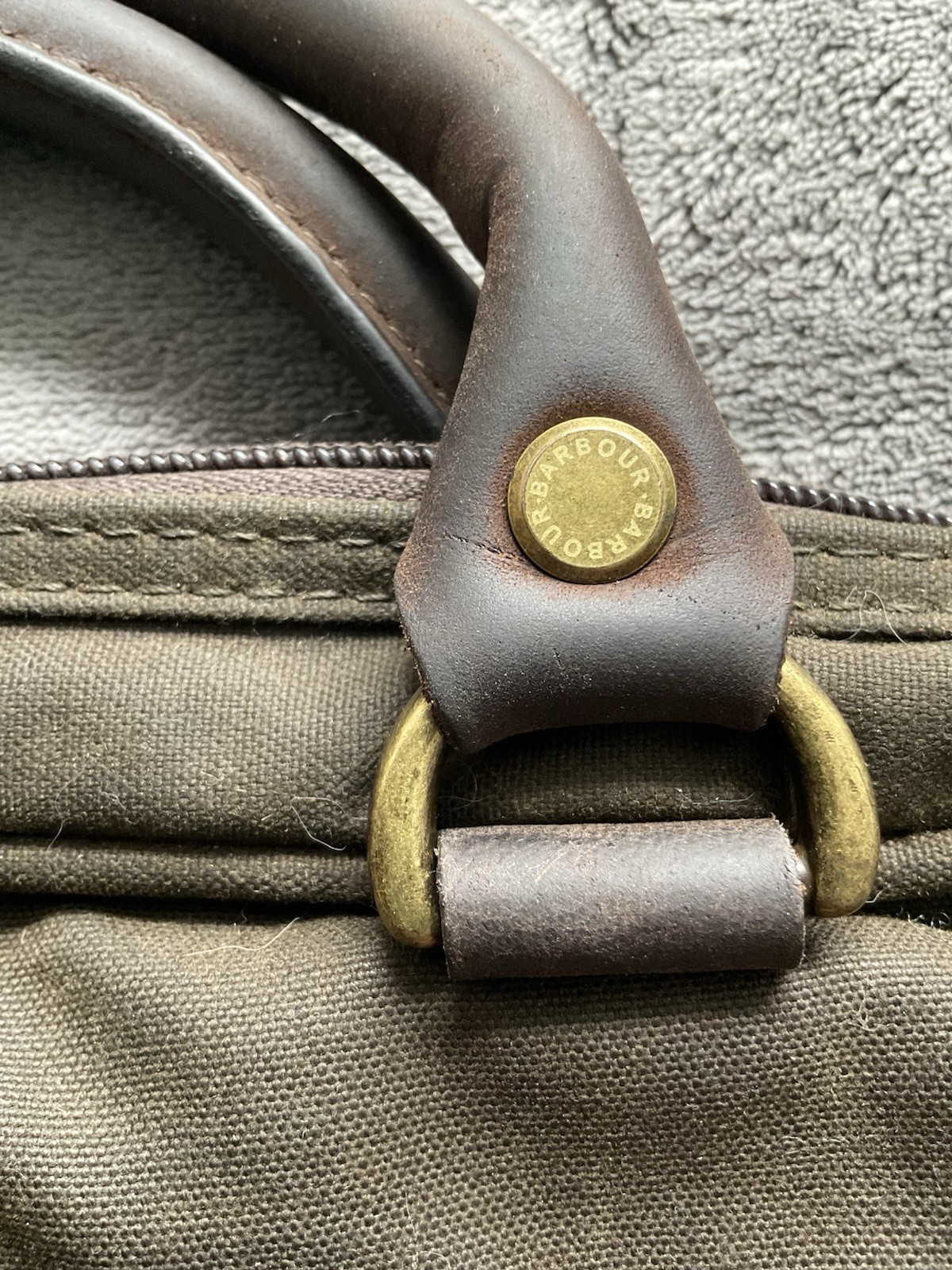 Barbour Waxed Cotton & Leather Briefcase Bag Olive Green( No Strap)
