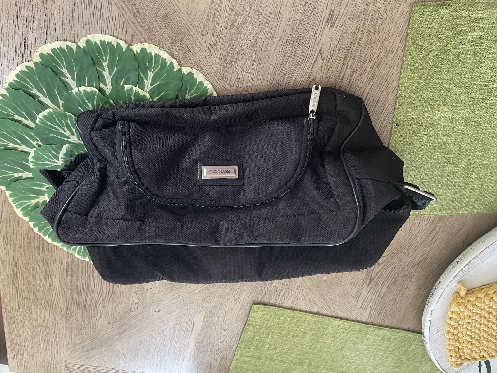 Protocol Travel Bag Black Canvas Padded Shoulder Strap Zippered Pocket