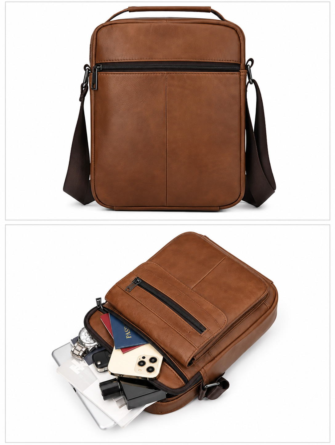 Premium Genuine Leather | Multi Pocket | Adjustable Strap | Everyday Travel Bag