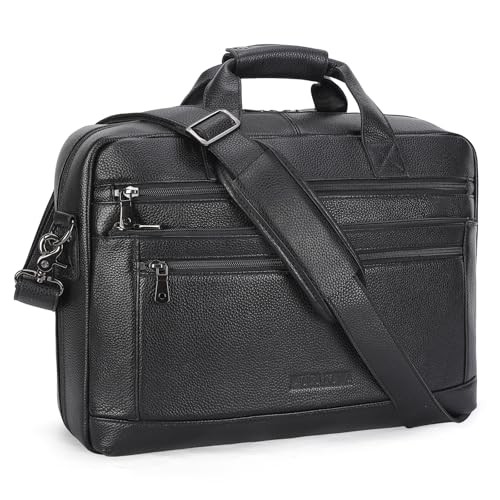 Men’s Leather Briefcase for 16″ Laptop Waterproof Crossbody Shoulder