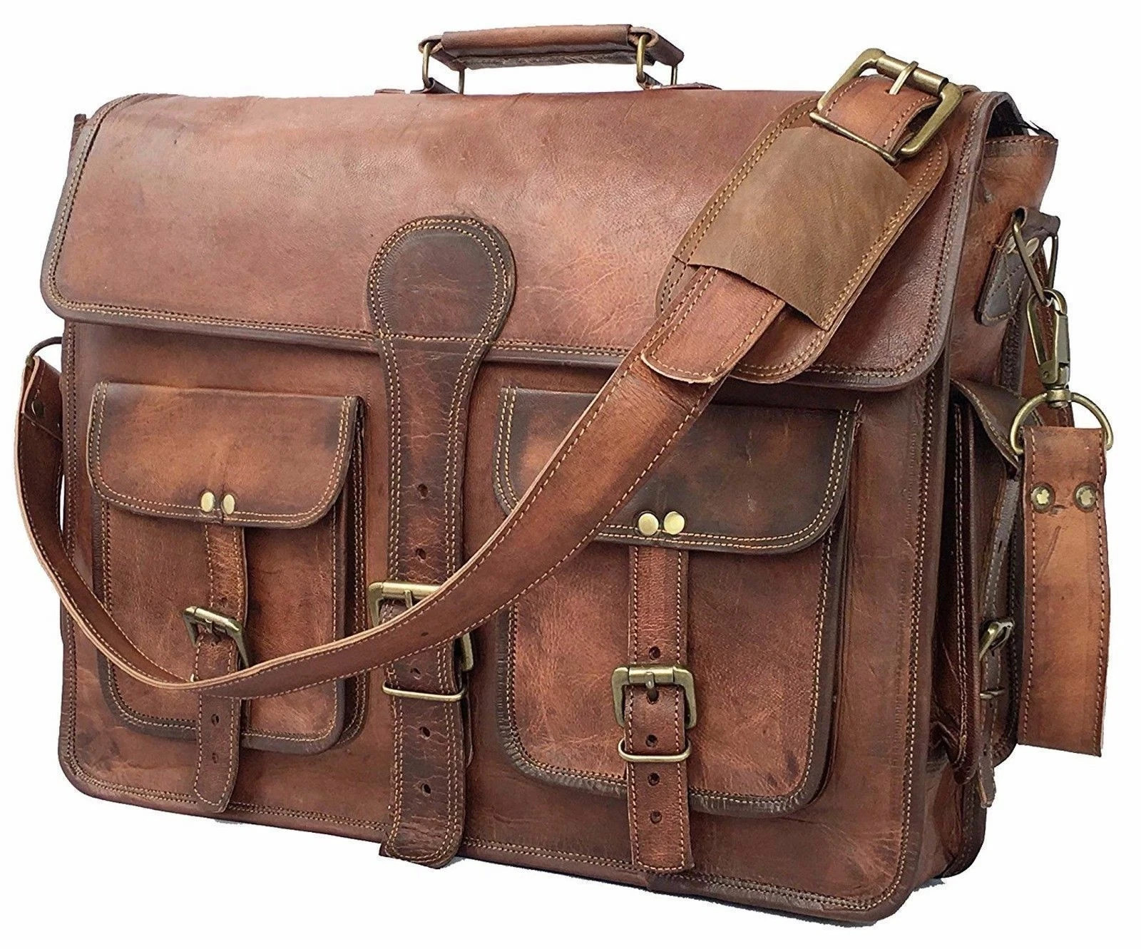 Men’s New Genuine Vintage Leather Messenger Laptop Briefcase Satchel Brown Bag