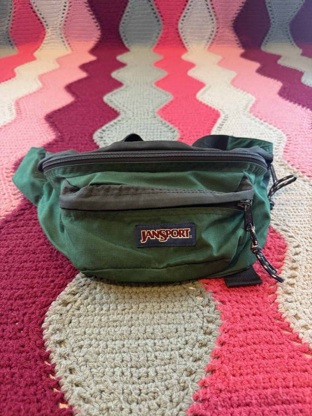Vintage Jansport Fanny Pack 2 Pouch Waist Bag Hunter Green Made in USA 90’s