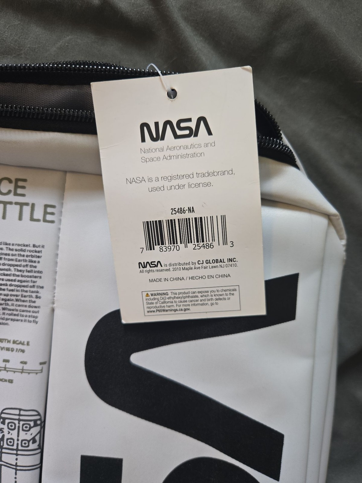 NASA Space Shuttle Blueprint Graphic Backpack with USB Port
