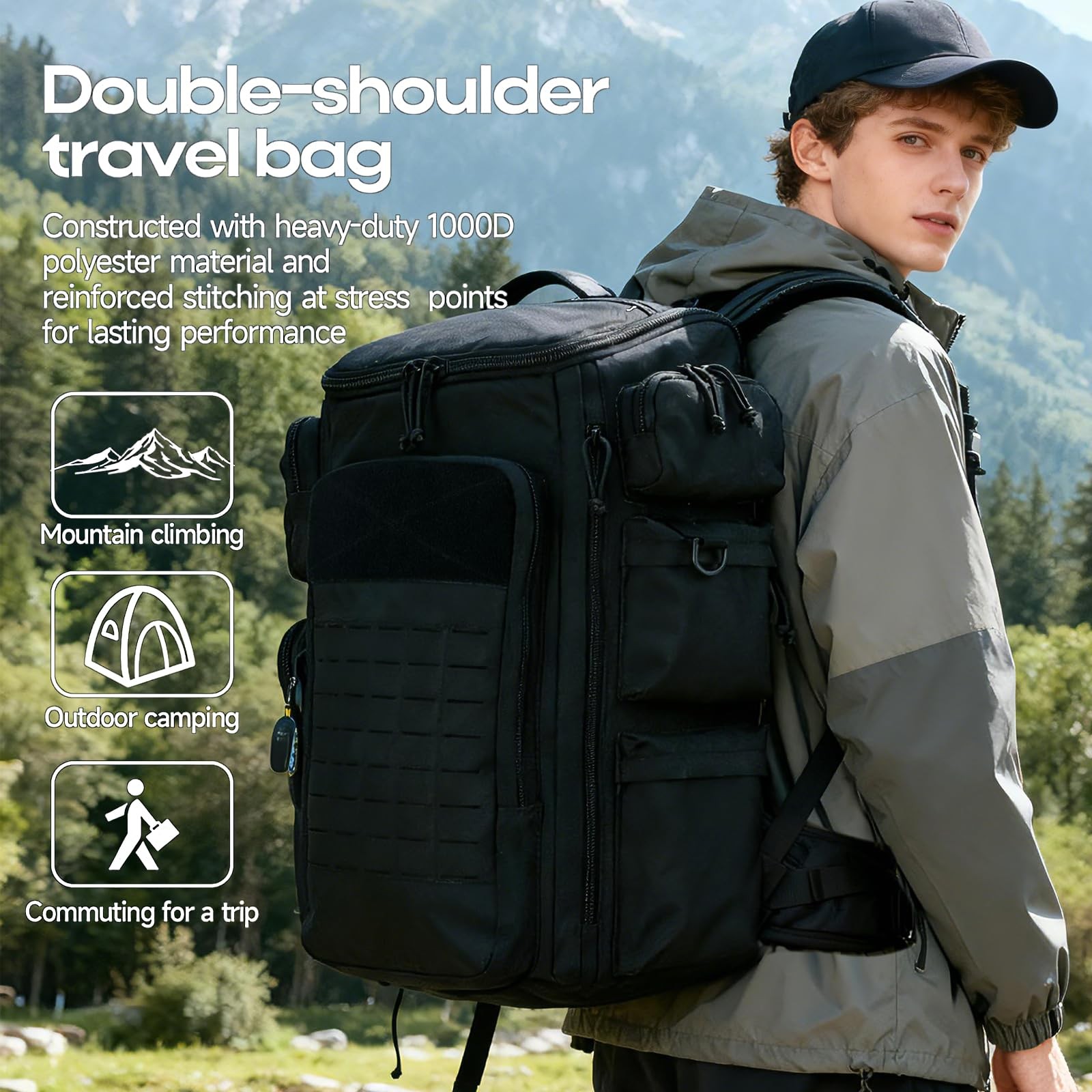 1000D Waterproof Tactical Backpack，Soccer Backpack 50L for Sports Fan，Molle S…