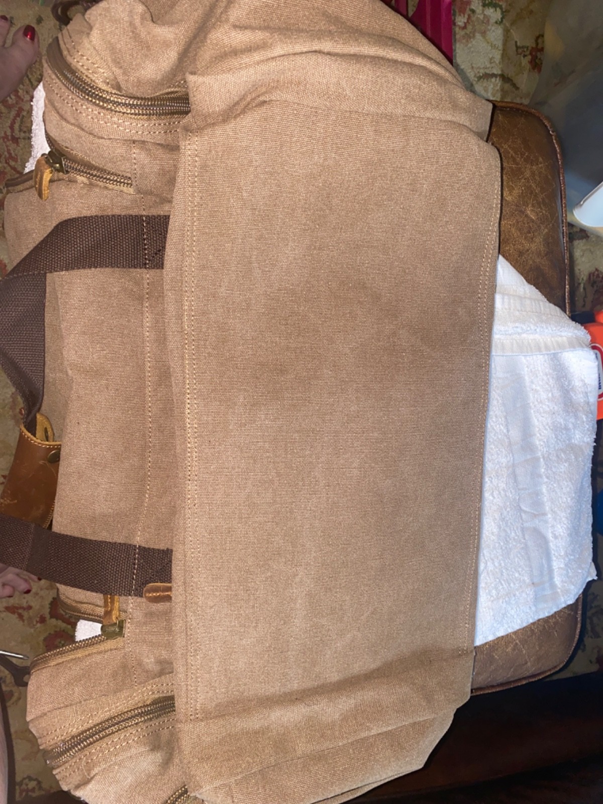 Kemy’s brown Canvas & leather Duffel Bag for Mens X-Large Compartment Preowned