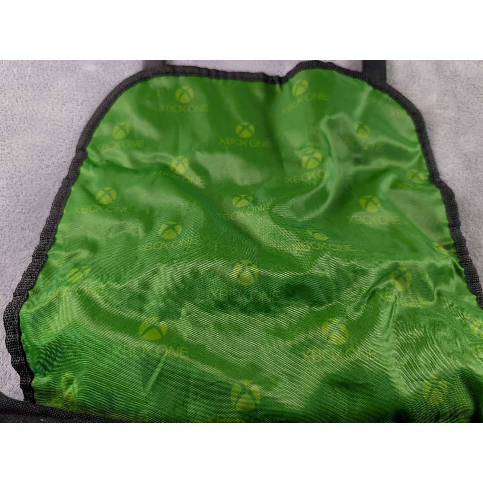 GameStop Xbox One Black Canvas Rucksack Backpack Green Interior Lining Flap Top