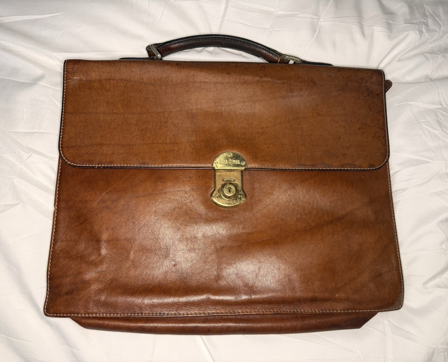 Gold Pfeil Men’s Brown Briefcase/Document Case Top Handle Lock Inner Pockets