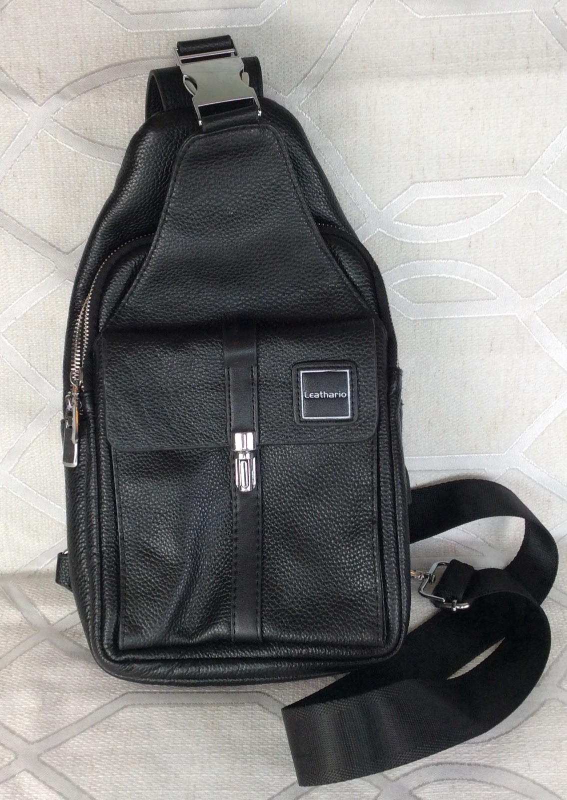 Leathario- Leather Shoulder Bag Crossbody Bag For Men Small Black