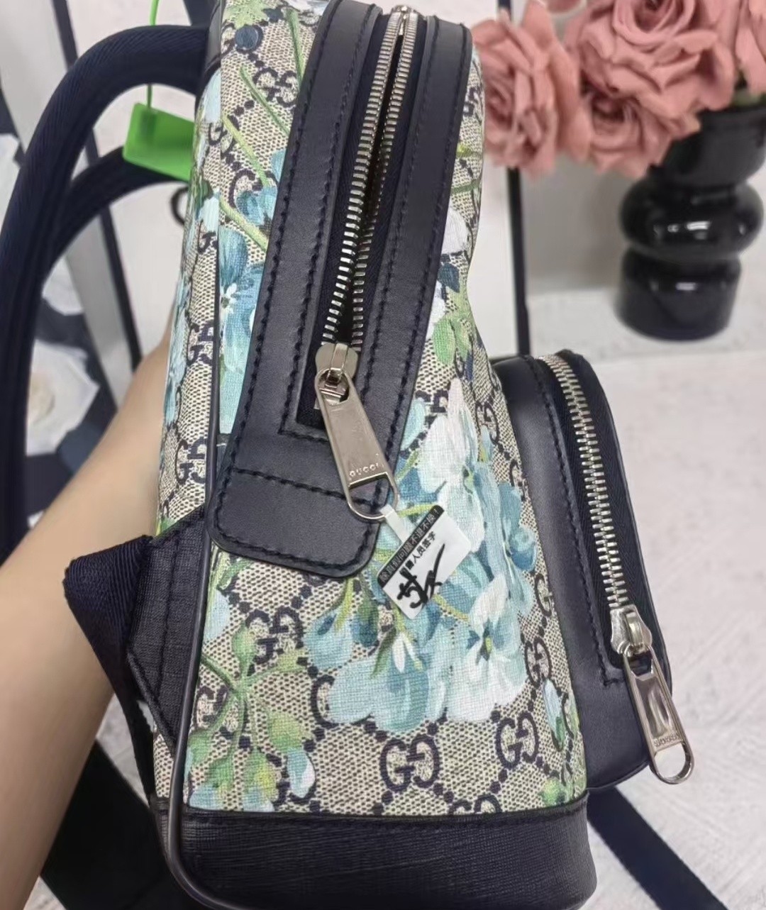 GUCCI GG Supreme Geranium Print Blooms Backpack Leather Multicolor Small