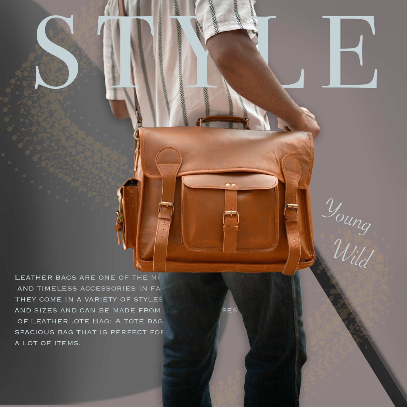 16 inch Leather Laptop Messenger Bag for Men Satchel Office Business Briefcase