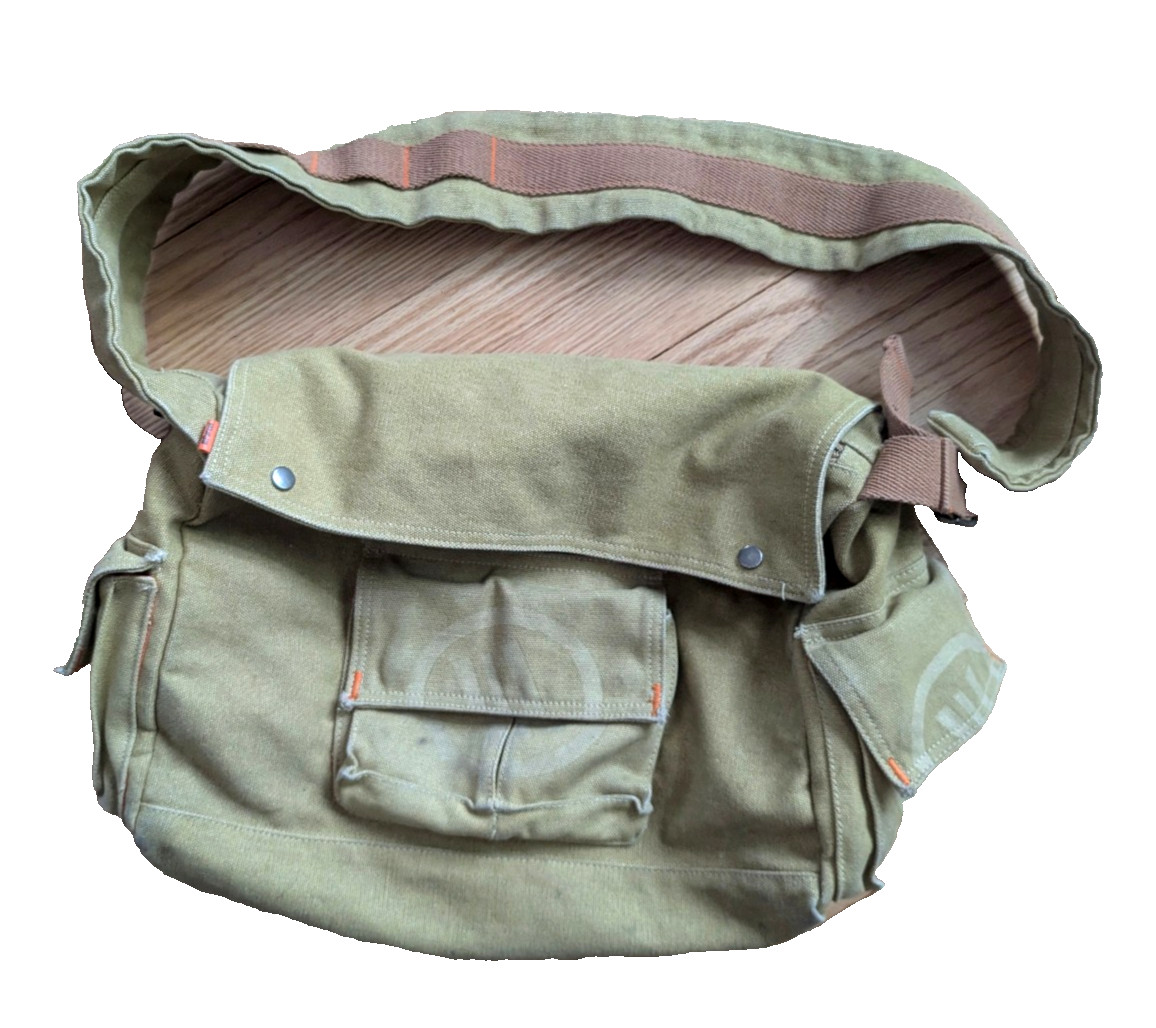 III Parcel Vintage Canvas Bike Messenger Bag Cargo Pockets Durable Tan Khaki