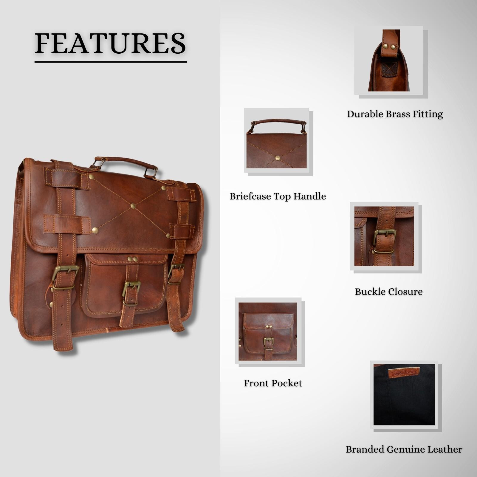 Men’s Laptop Briefcase Genuine Leather Messenger Bag Brown Shoulder Handbag 15″