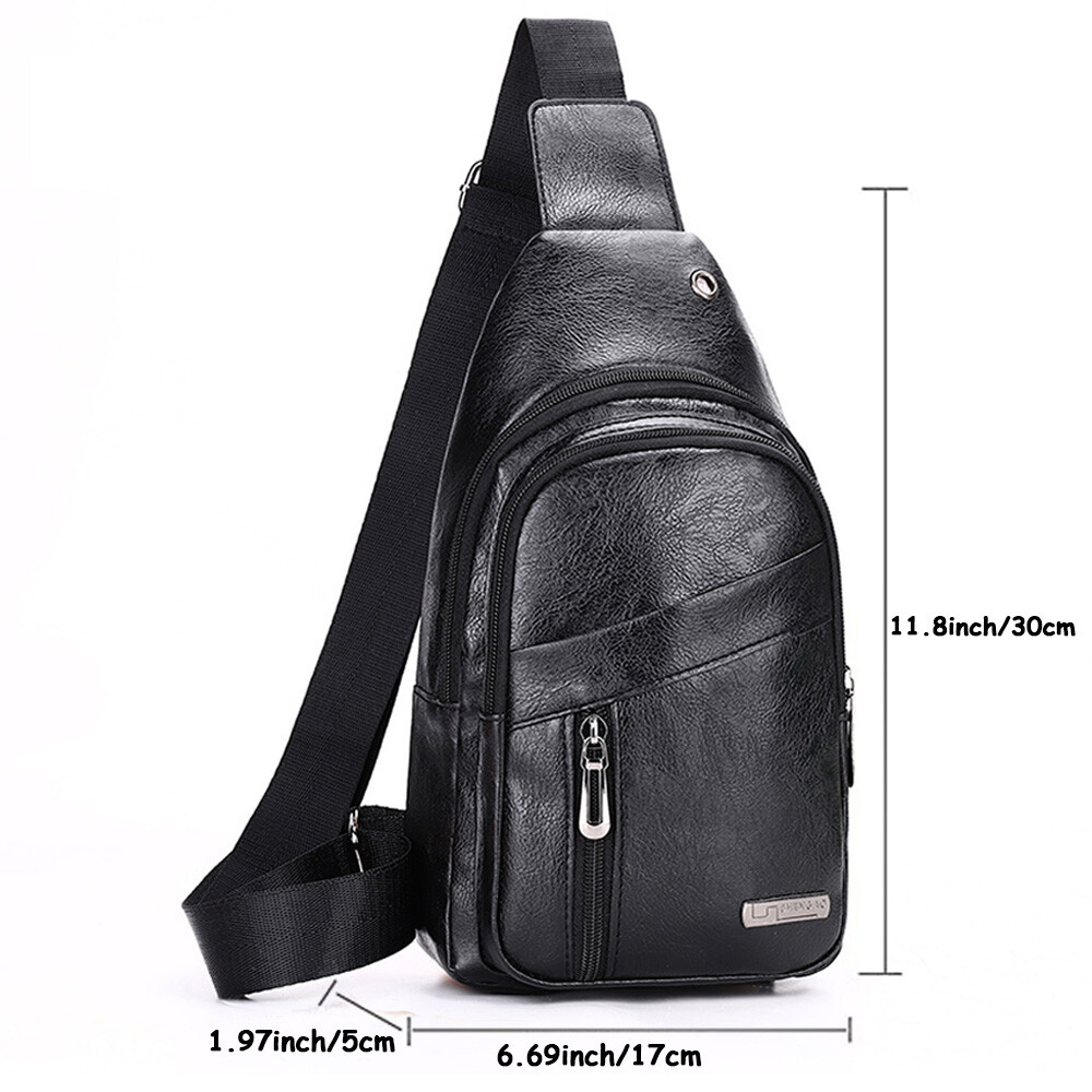 Men Crossbody Bag PU Leather Chest Bag Travel Leisure Bag Mobile Phone Bag Gift