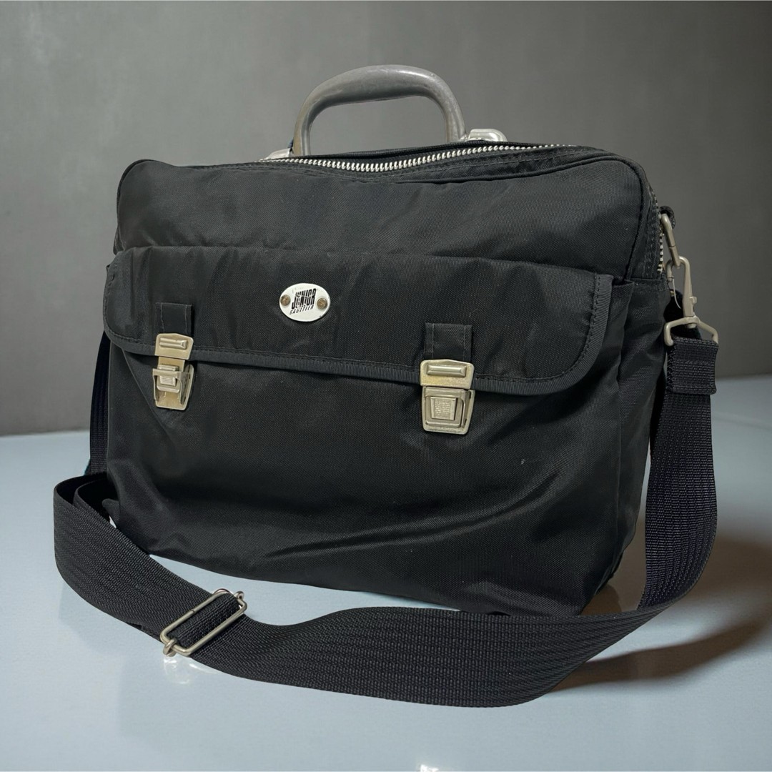 90s Jean Paul Gaultier Metal Handle Shoulder Bag Black Vintage 34cm Used