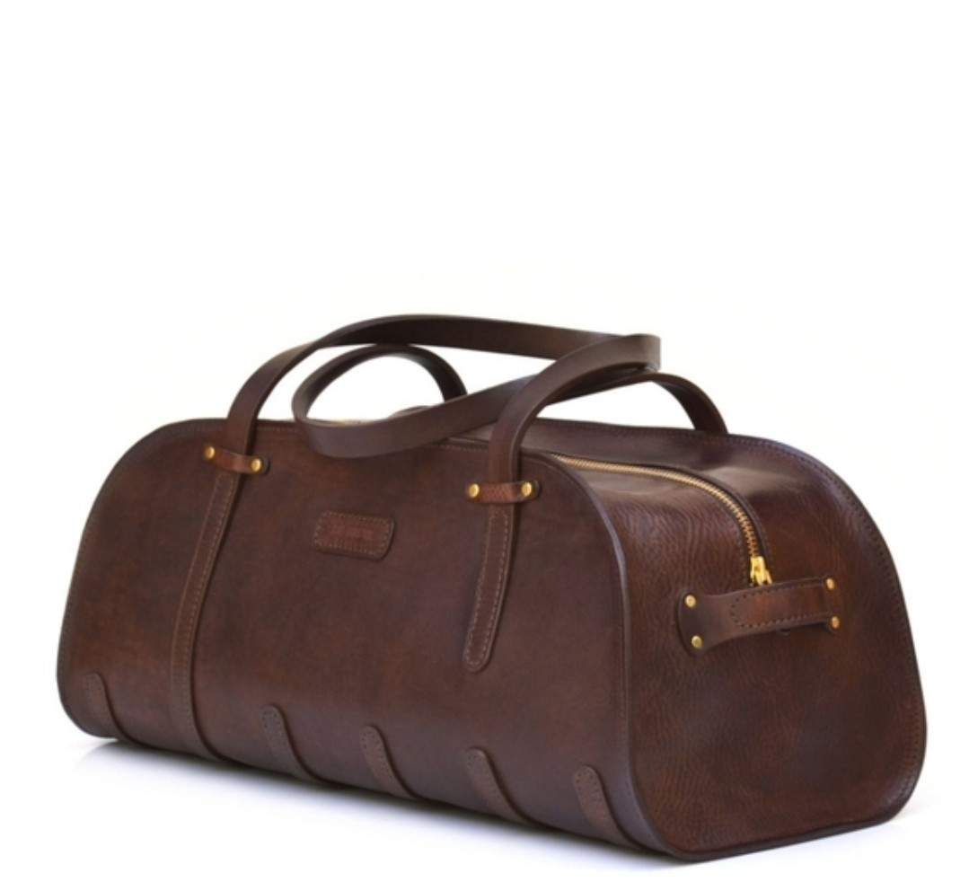 Large De Bruir Atelier Firm Brown Leather Sports Bag and Gray Dust Bag Handmade