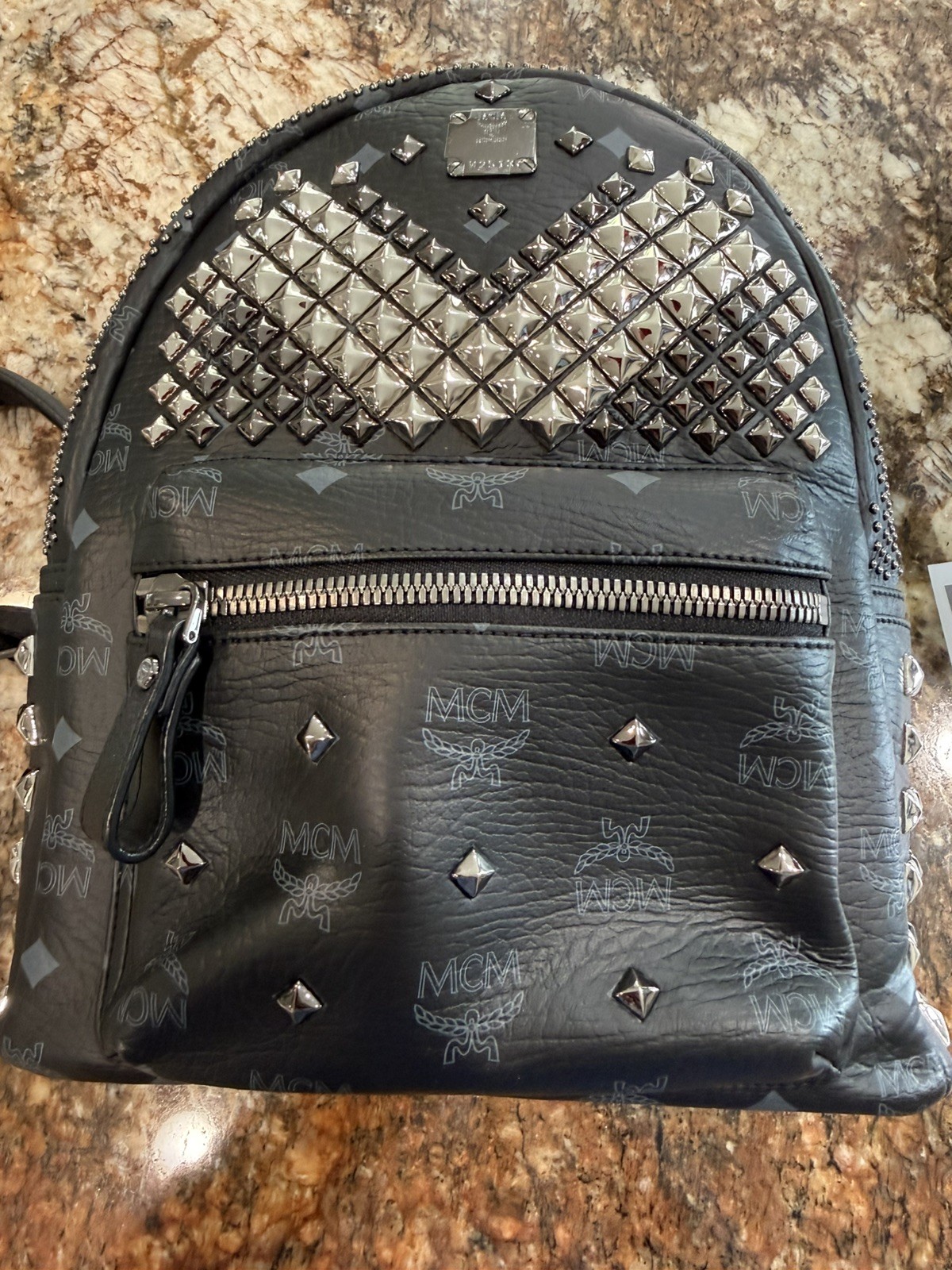 MCM Black Leather studded Backpack M Size – New without tags
