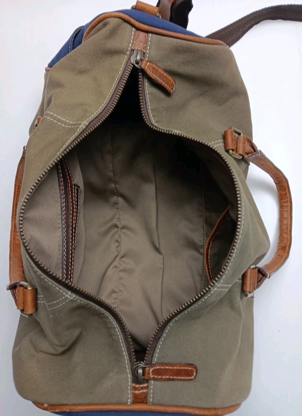 FH Wadsworth Canvas Leather Trim Weekender Duffel Bag Moss/Navy Embroidered