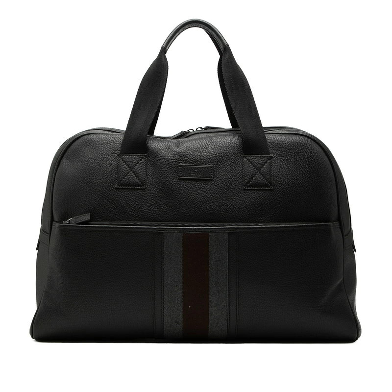 Gucci Web Sherry Line Duffle Bag 282511 Black Gray Brown Leather Used