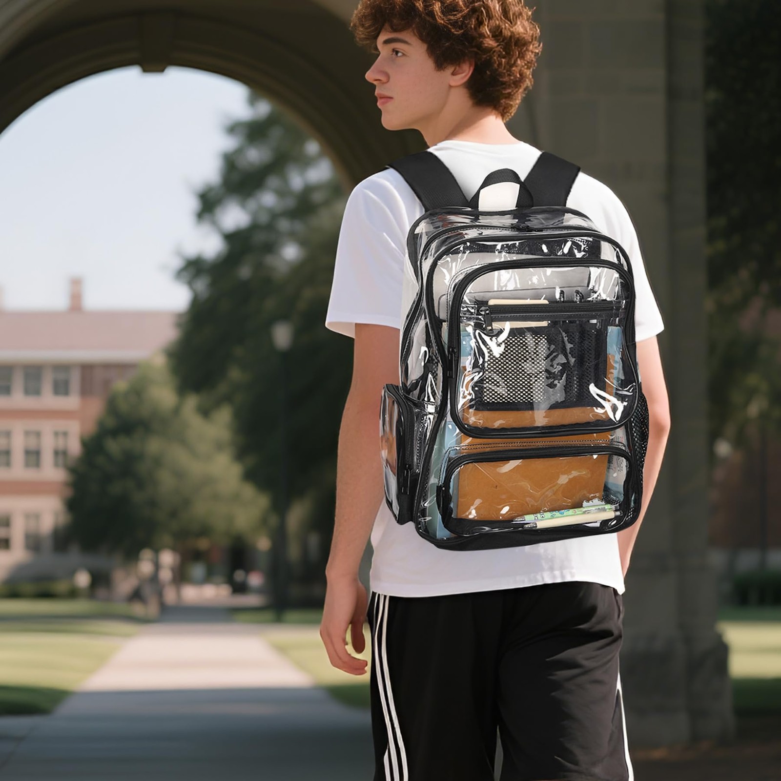 Heavy Duty Clear Transparent Backpack School Stadium Travel Work Men Women Bag