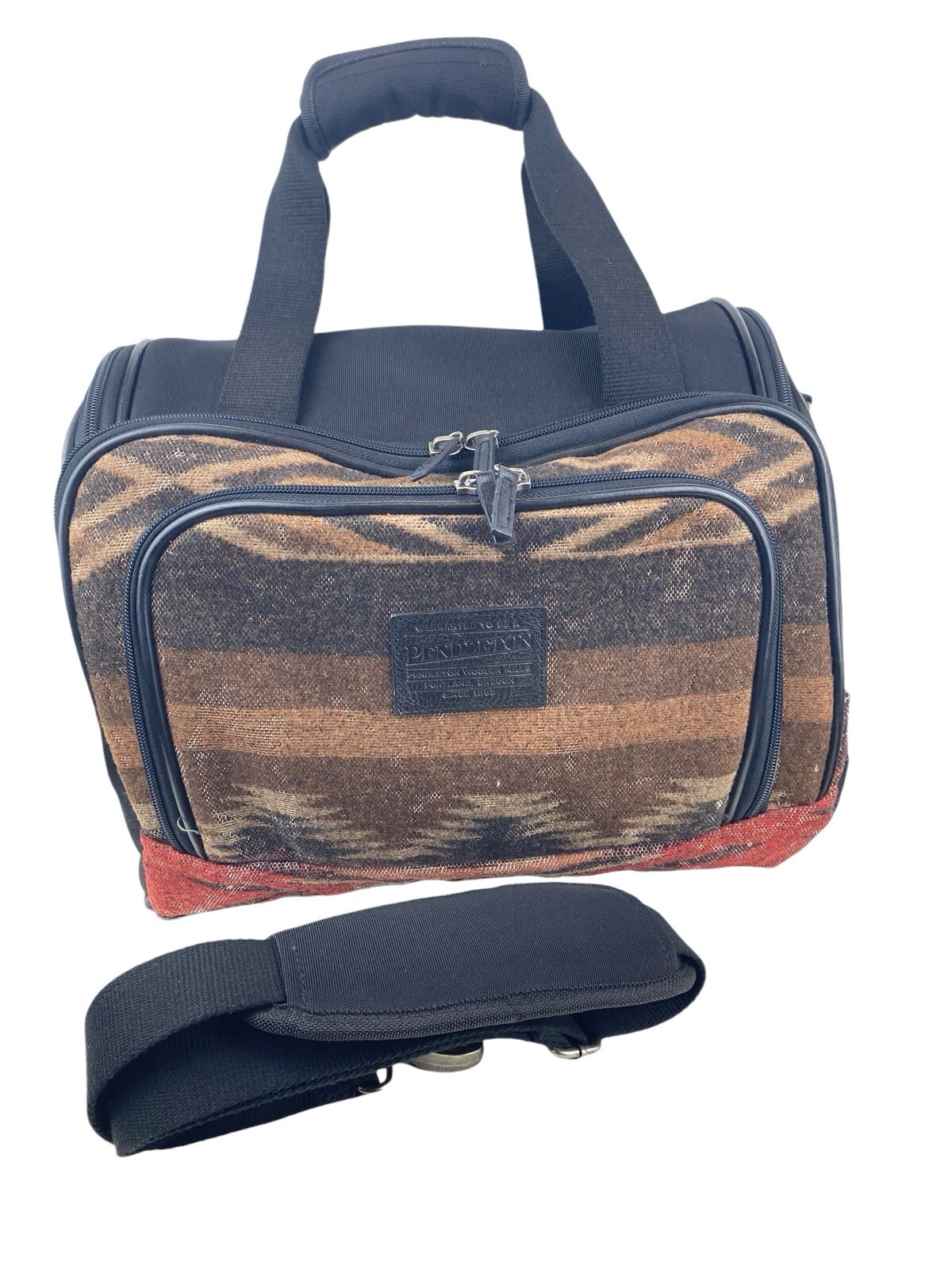 Pendleton Southwestern Aztec Wool Blanket Weekender Messenger Duffle Bag Brown