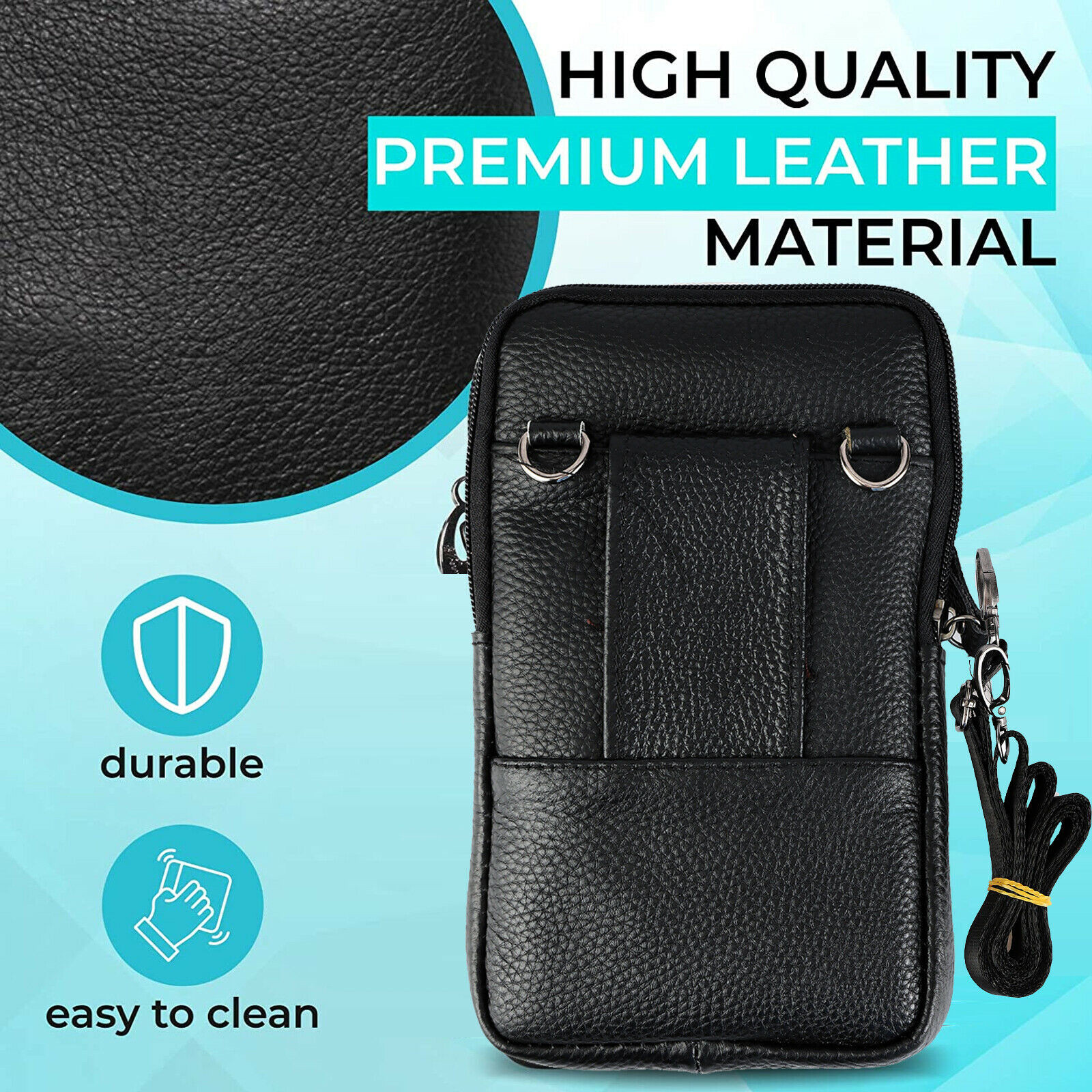 Leather Men Cell Phone Loop Belt Bag Waist Holster Pack Shoulder Pouch Crossbody
