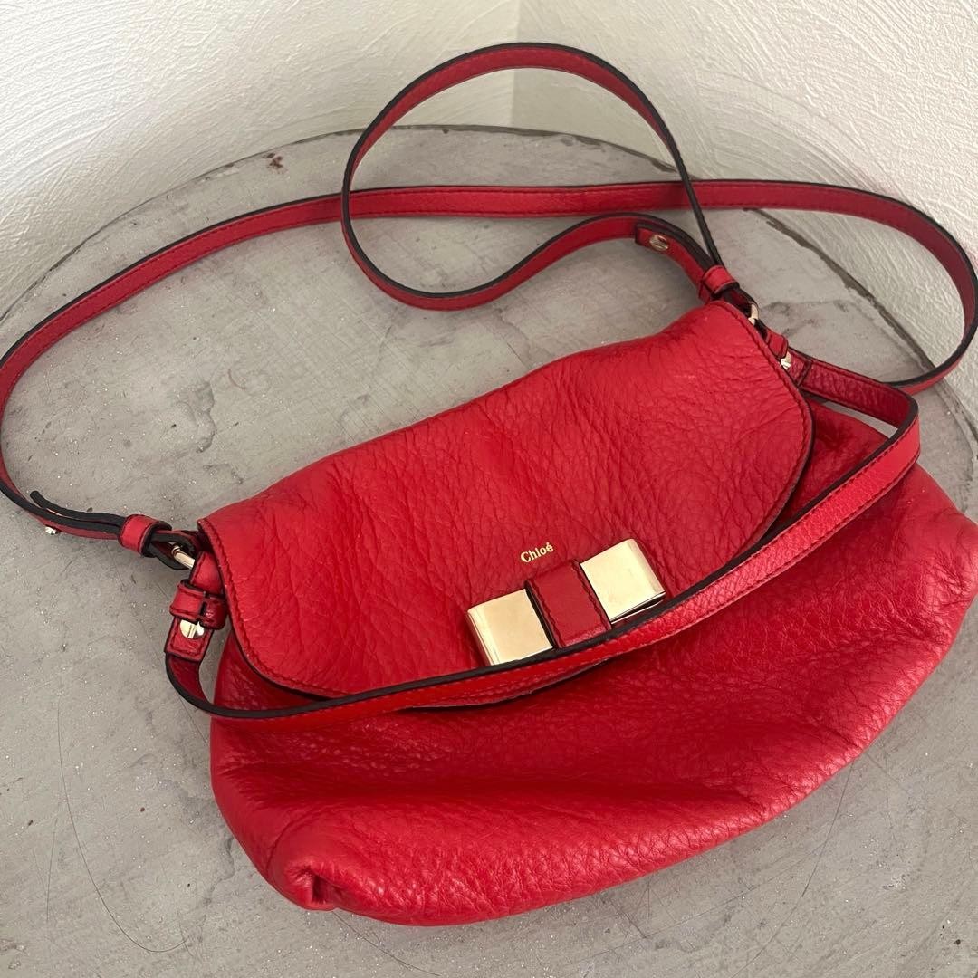 Chloe Lily Leather Bow Shoulder Bag Clutch Red CH0626064