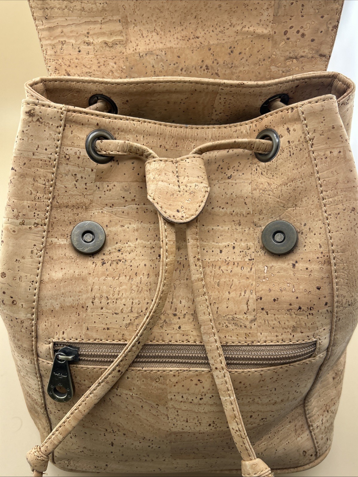 Montado Beige Cork Backpack Adjustable Straps Zip Pocket Inner Outer Pockets