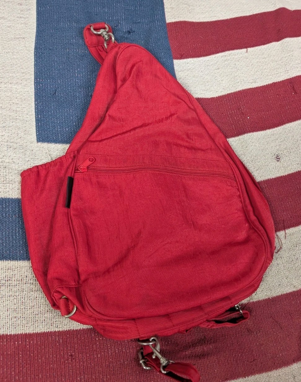 Norm Thompson Convertible Sling Purse Backpack Bag Red Adjustable Travel