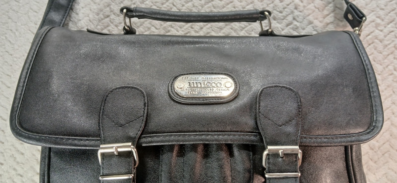 Unicco – Black Leather Bag – Document Holder – 12.5 x 8 x 3″ – Excellent Cond