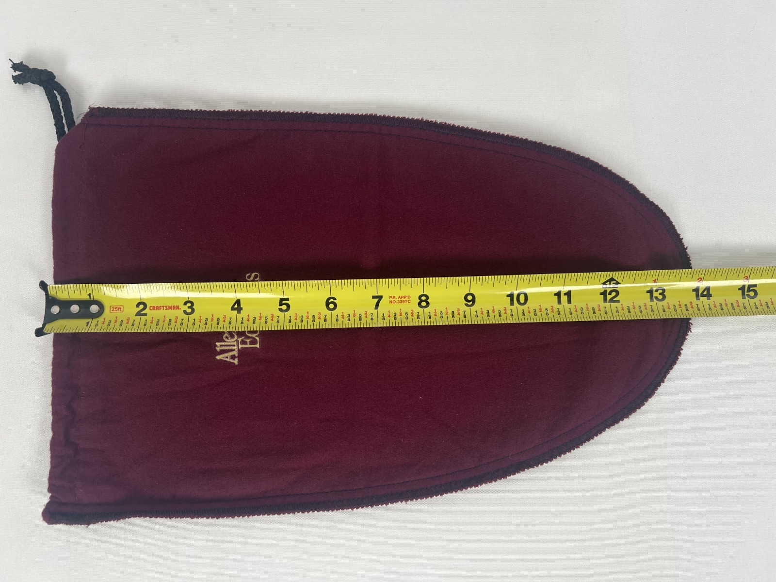 ALLEN EDMONDS DRAWSTRING SHOE STORAGE BAG POUCH MAROON COLORED FLANNEL 14”x 8.5”