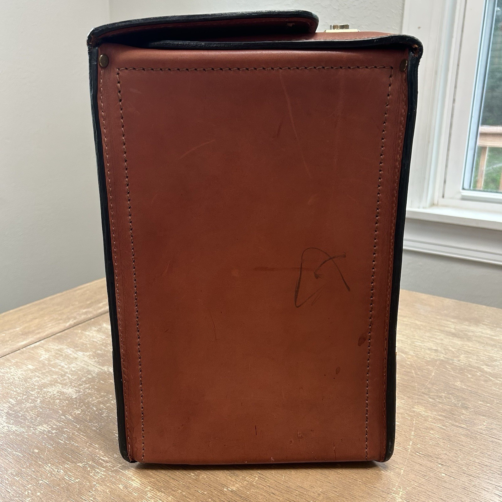 Korchmar Large Locking Leather Attaché Briefcase Attorney File Box Vintage Brown