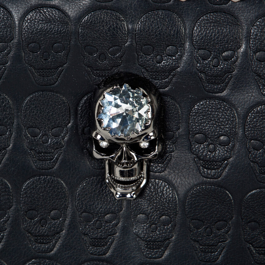 NewStylish Crystal skull studded leather clutch bag