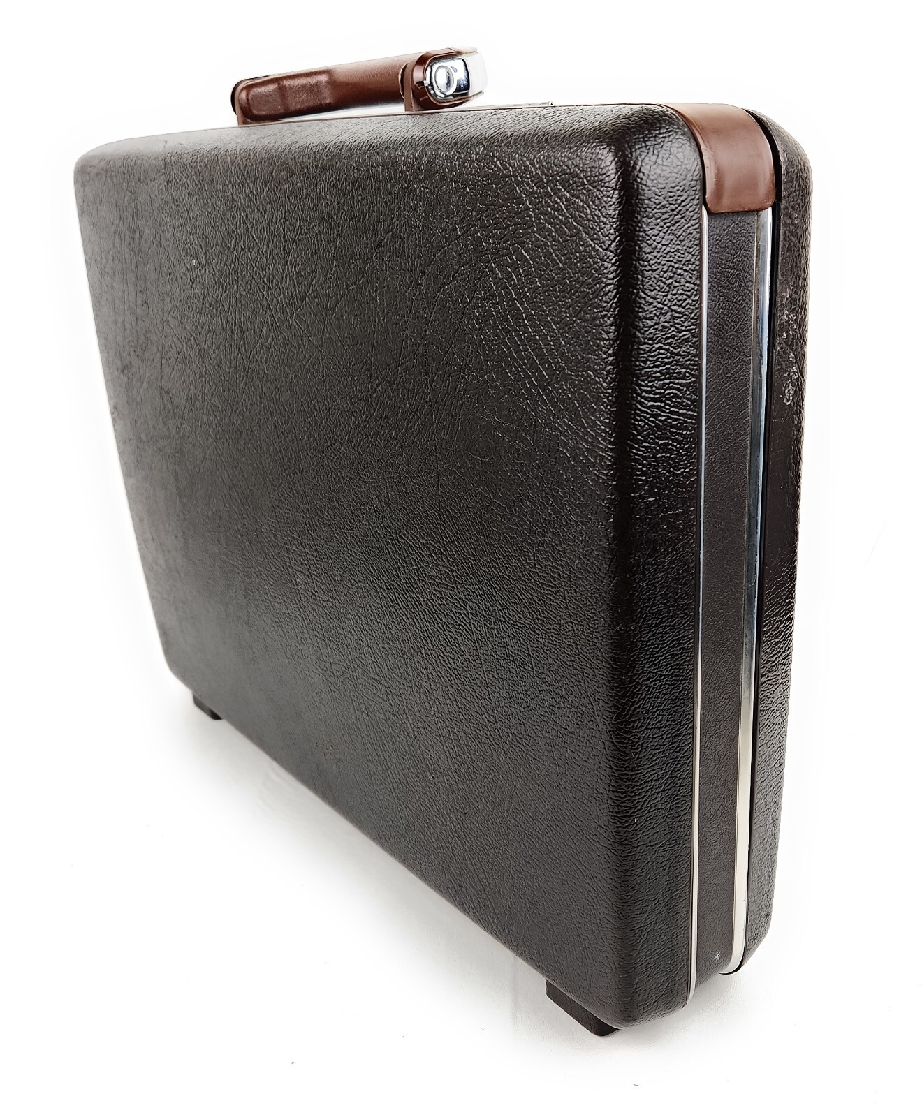 Vtg Samsonite Briefcase Brown Hard Side Slim MidCentury Attache MCM NO KEY 18″