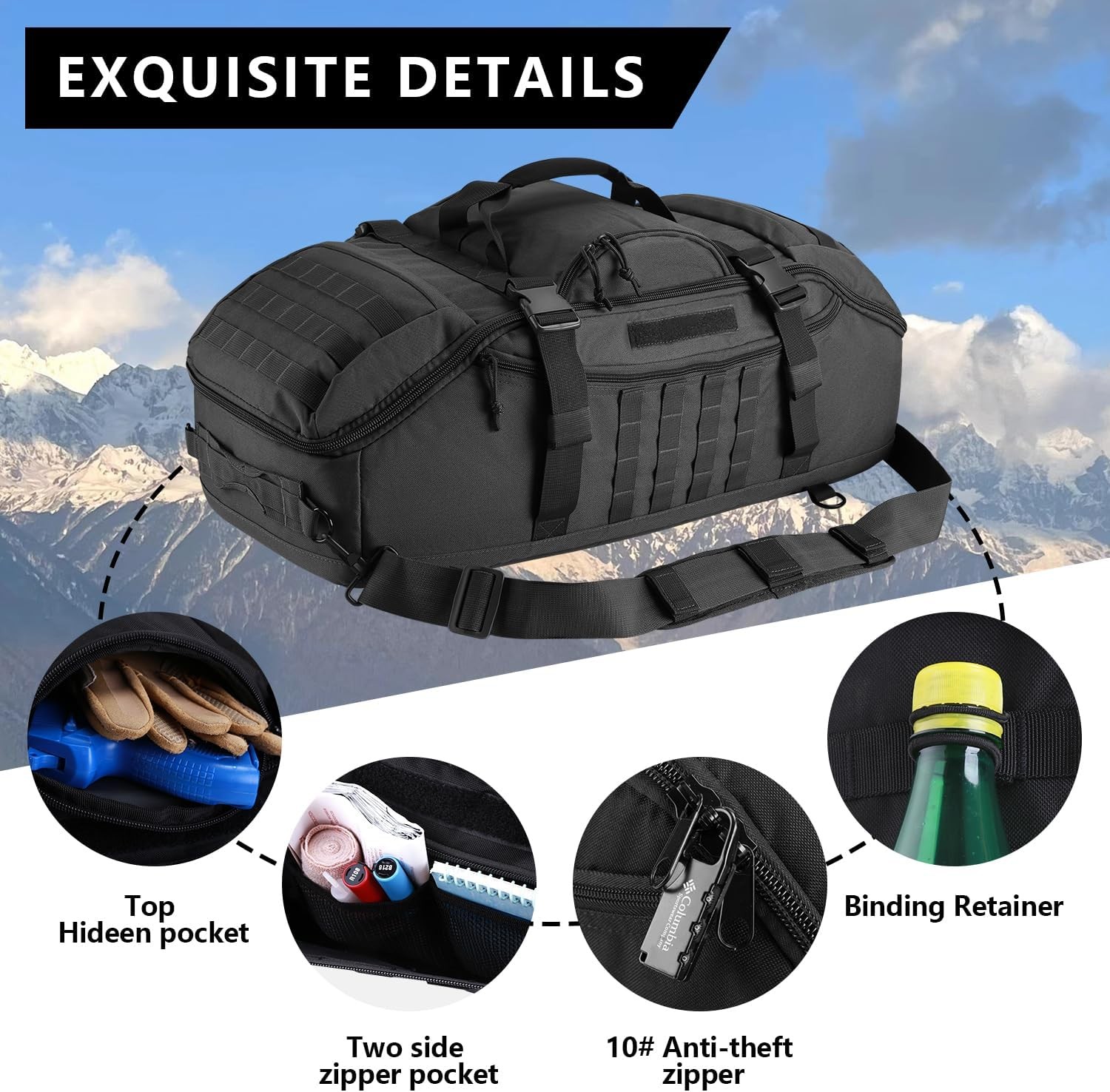 Hannibal 65L Tactical Backpack Duffle 3 in 1