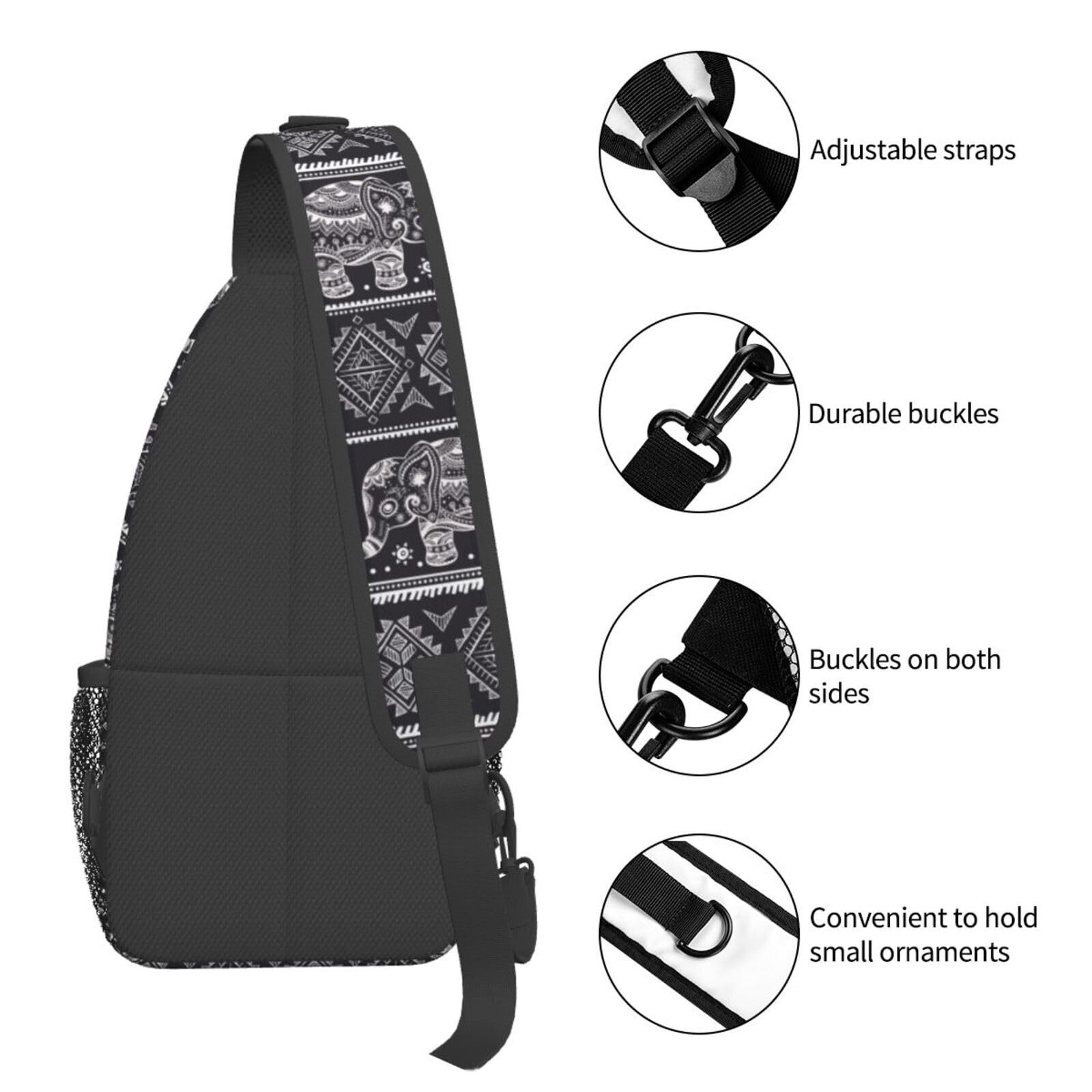 Boho Elephants Sling Backpack Unisex Crossbody Chest Bag Shoulder Chest Bag F…