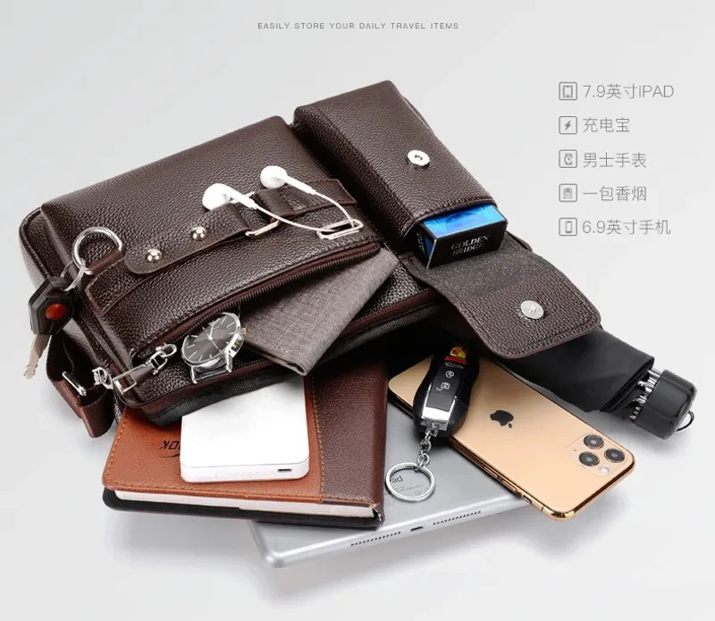 Men Shoulder Bag Pu Leather Business Messenger Bag for Man New