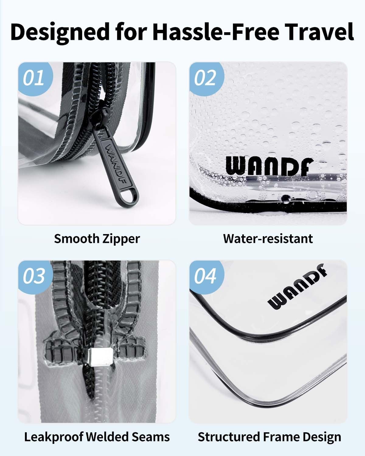 TSA Approved Clear Travel Toiletry Bag wih Zippers Pack of 4, Black 4