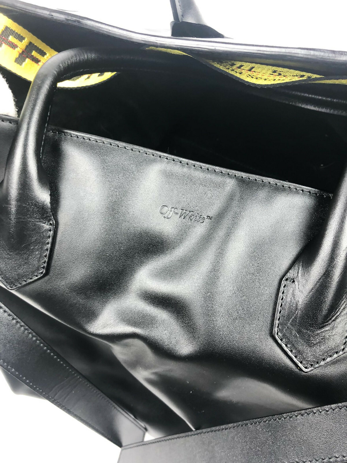 Off White Virgil Abloh Black Leather Bag XL Tote Messenger Travel Strap Duffle