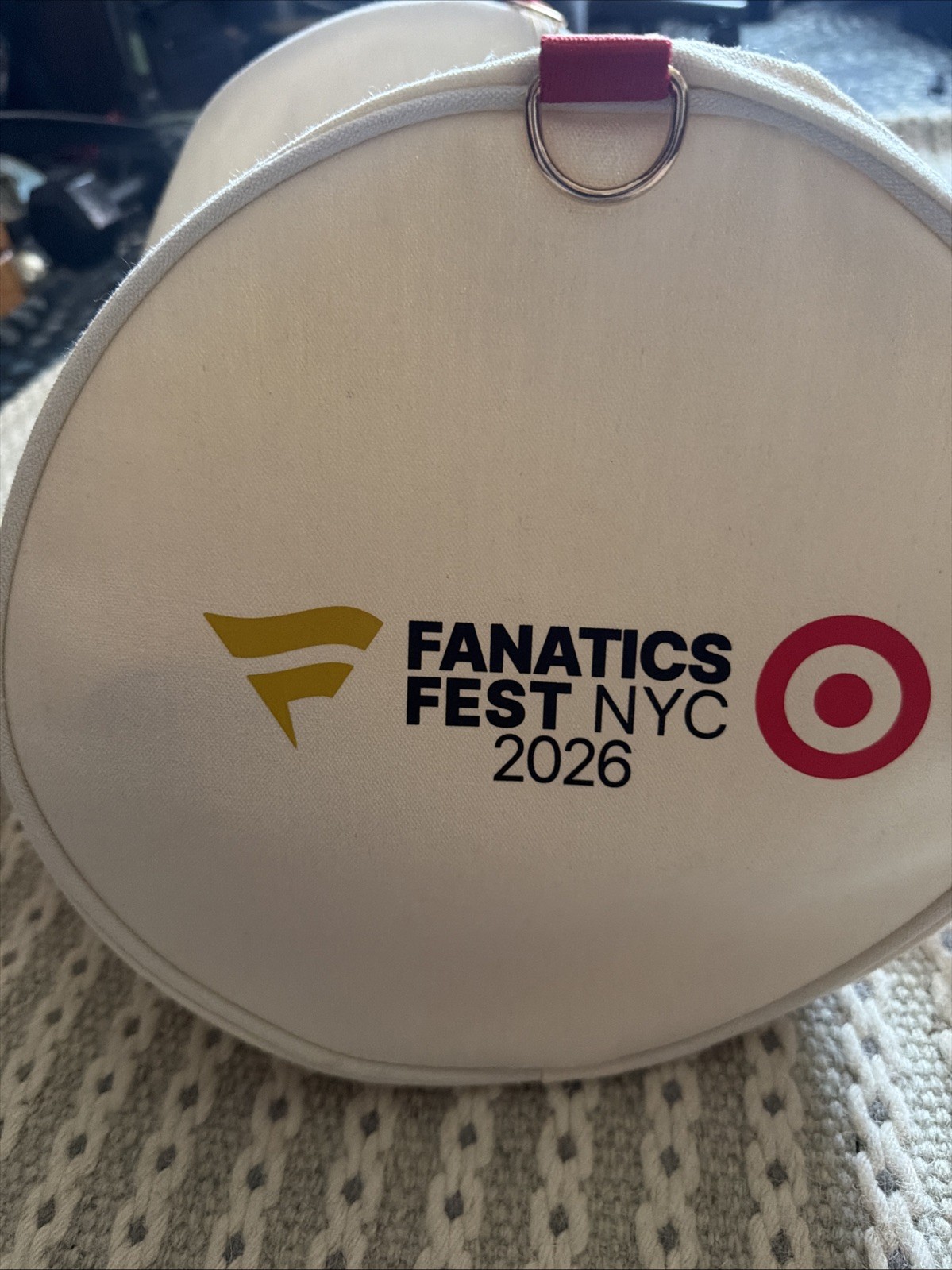 Fanatics Fest NYC 2026 Target Logo White Zip Duffel Bag Adjustable Strap