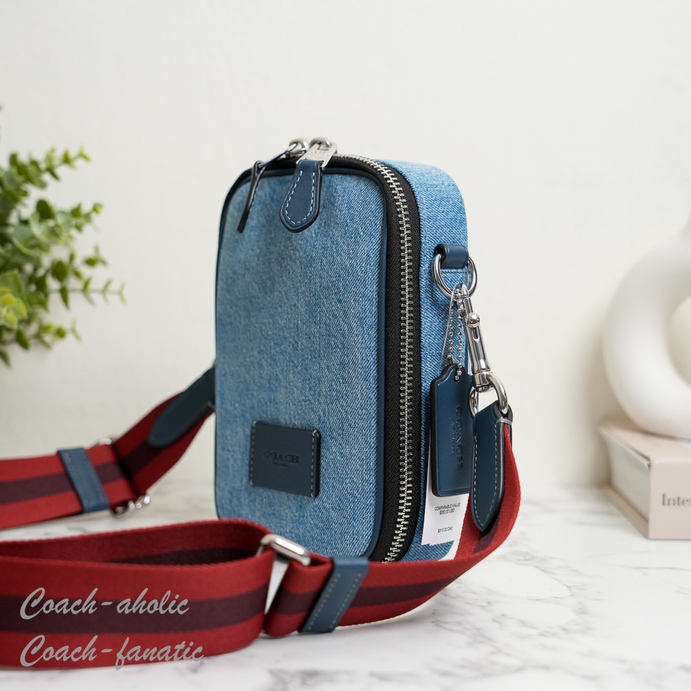 COACH CDC43 Stanton Crossbody Bag In Regenerative Cotton Silver/Indigo NWT