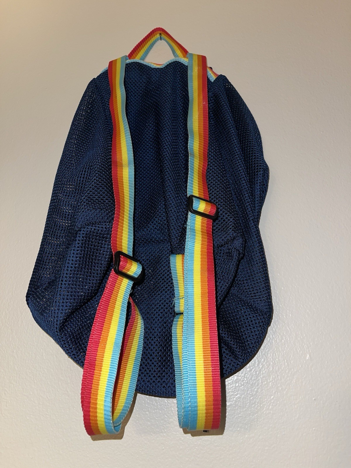 Navy Mesh Daypack With Rainbow Strap
