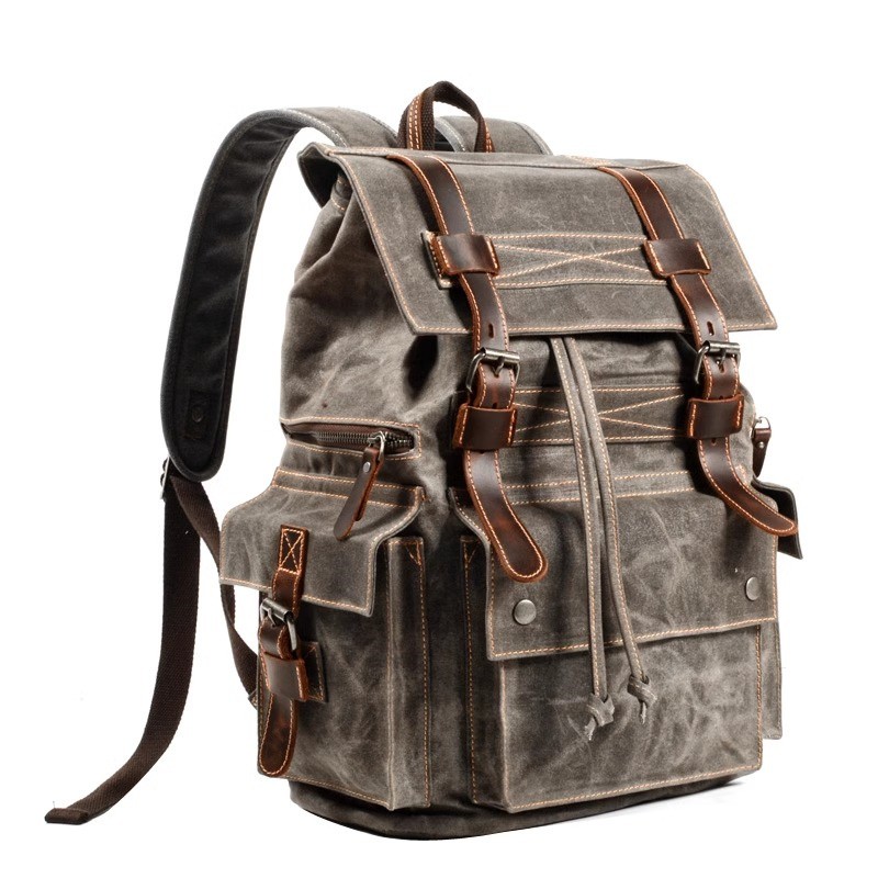 Retro Oil Wax Canvas Backpack Large Capacity Outdoor Travel Bag Leisure Knapsack