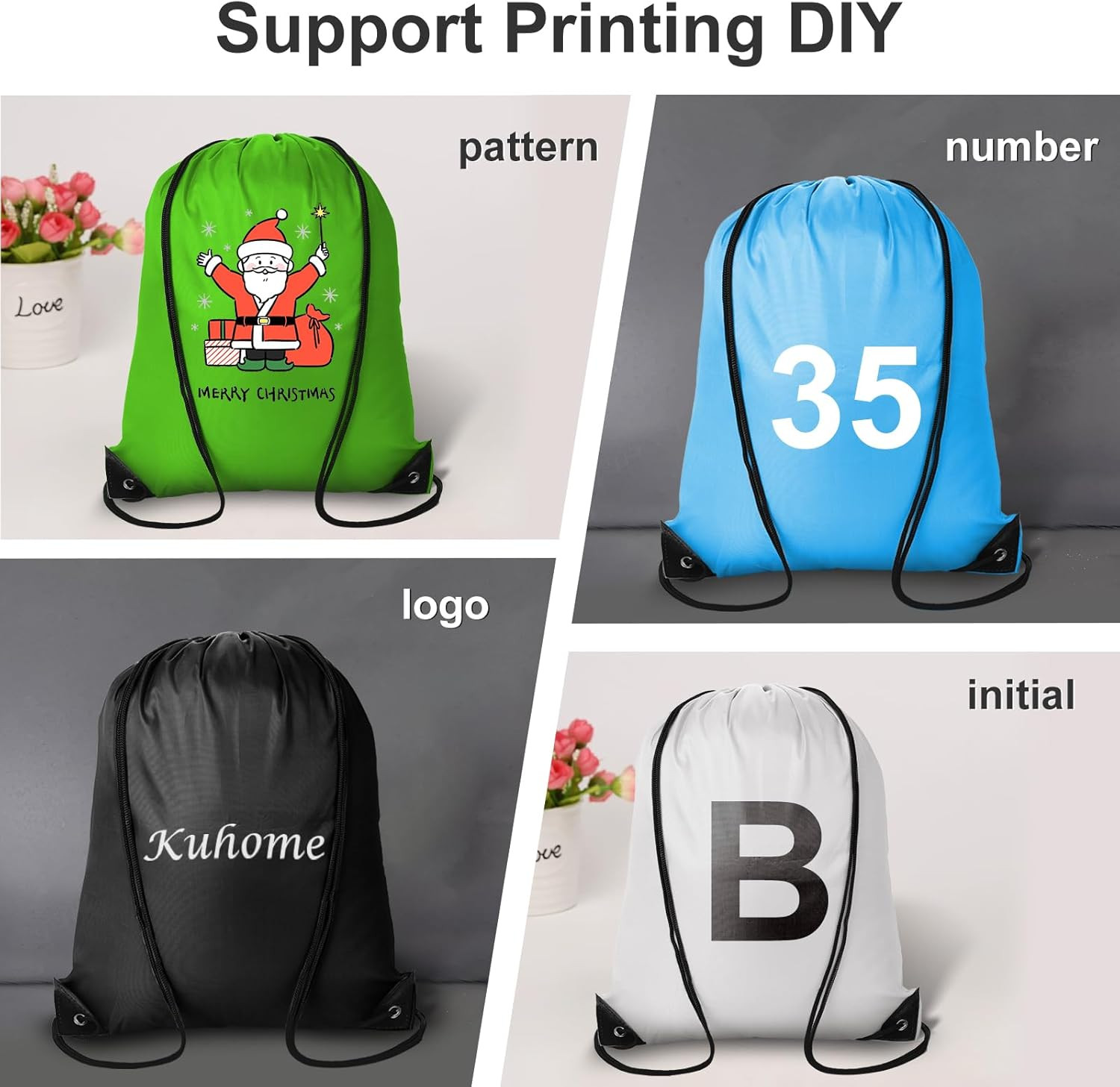 Kuhome 6Pcs Drawstring Backpacks Bulk String Bag Cinch Sack Pack Storage Knapsac